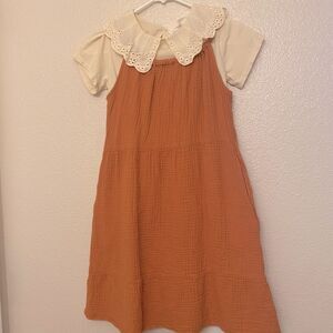 Cat & Jack long maxi tiered orange cotton gauze dress lace top outfit 10-12